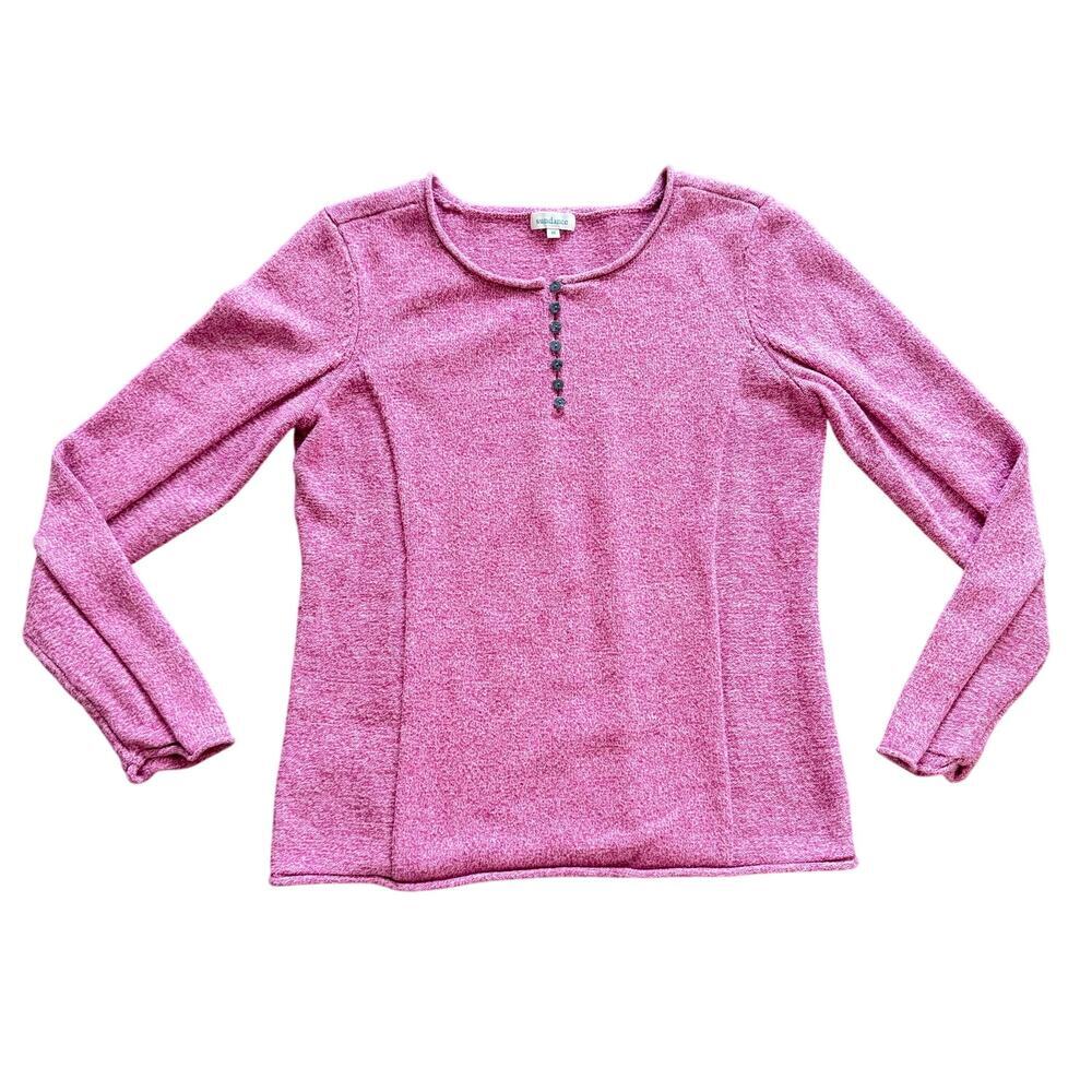 Sundance Pink Sweater Medium‎ Cotton Silk Fitted Button Henley Women's Top